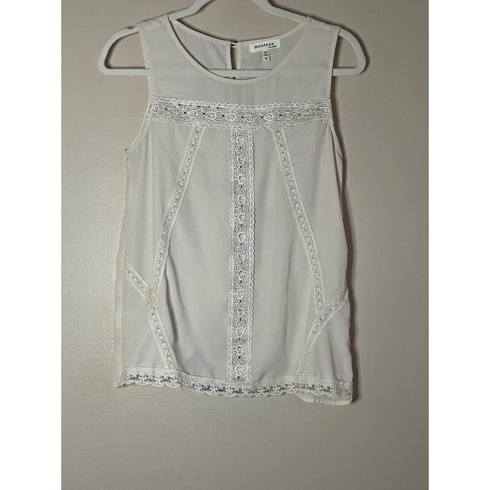 monteau embroidered lace cream tank top sz M Athletic Pants
